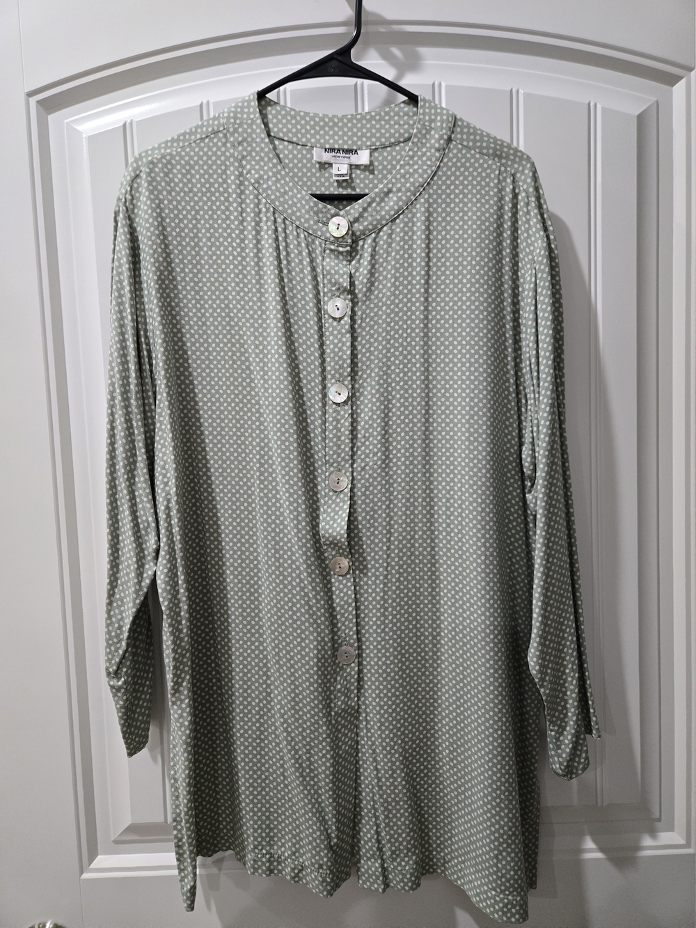 NIRA NIRA  Light Sage Polka Dot Button-Up Blouse